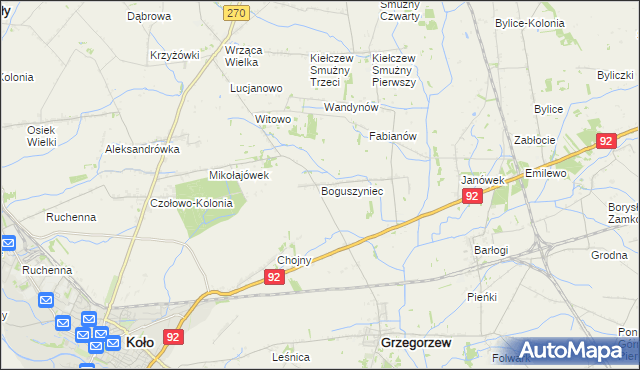 mapa Boguszyniec gmina Grzegorzew, Boguszyniec gmina Grzegorzew na mapie Targeo