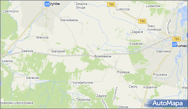 mapa Bolesławów gmina Przyrów, Bolesławów gmina Przyrów na mapie Targeo