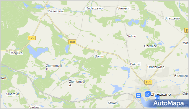 mapa Bonin gmina Choszczno, Bonin gmina Choszczno na mapie Targeo