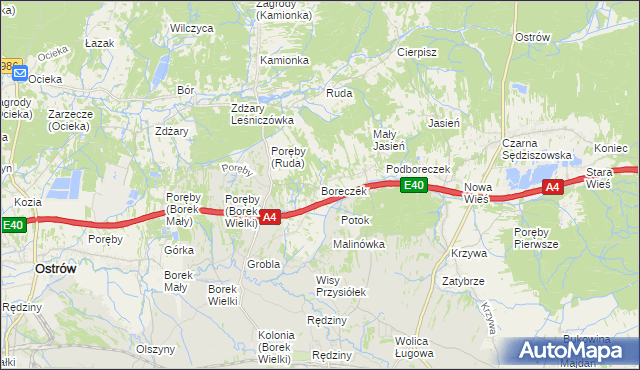 mapa Boreczek gmina Sędziszów Małopolski, Boreczek gmina Sędziszów Małopolski na mapie Targeo