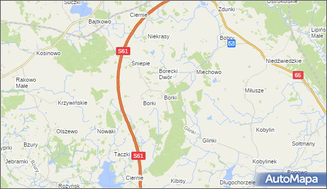 mapa Borki gmina Ełk, Borki gmina Ełk na mapie Targeo