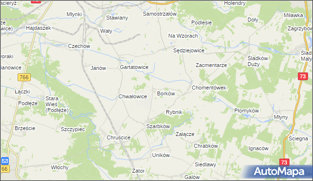 mapa Borków gmina Pińczów, Borków gmina Pińczów na mapie Targeo