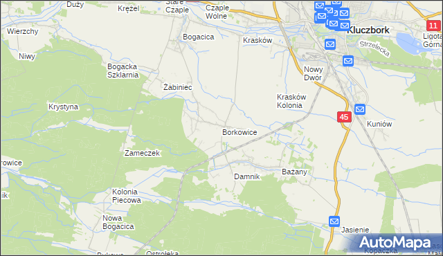 mapa Borkowice gmina Kluczbork, Borkowice gmina Kluczbork na mapie Targeo