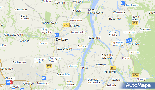 mapa Bożydar gmina Dwikozy, Bożydar gmina Dwikozy na mapie Targeo