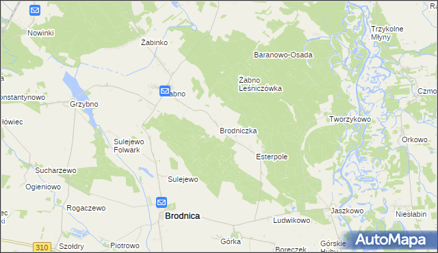 mapa Brodniczka gmina Brodnica, Brodniczka gmina Brodnica na mapie Targeo