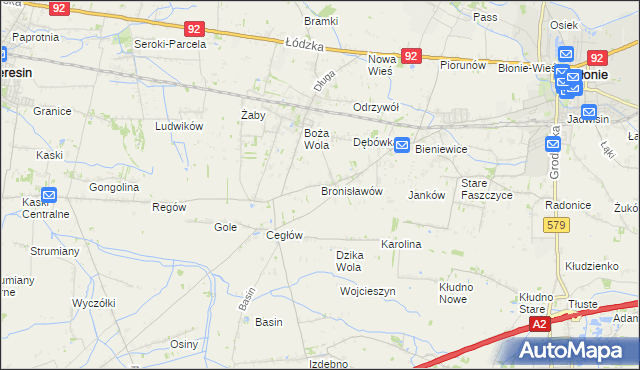 mapa Bronisławów gmina Baranów, Bronisławów gmina Baranów na mapie Targeo