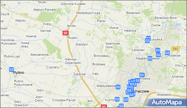 mapa Bronisławy gmina Sochaczew, Bronisławy gmina Sochaczew na mapie Targeo