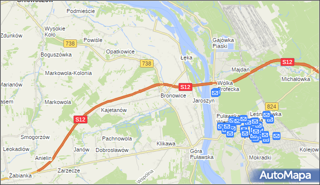 mapa Bronowice gmina Puławy, Bronowice gmina Puławy na mapie Targeo