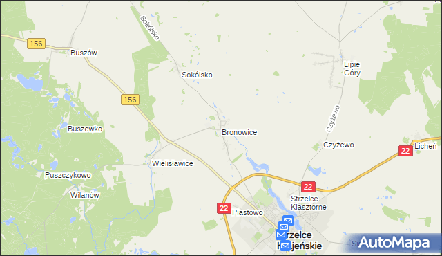 mapa Bronowice gmina Strzelce Krajeńskie, Bronowice gmina Strzelce Krajeńskie na mapie Targeo