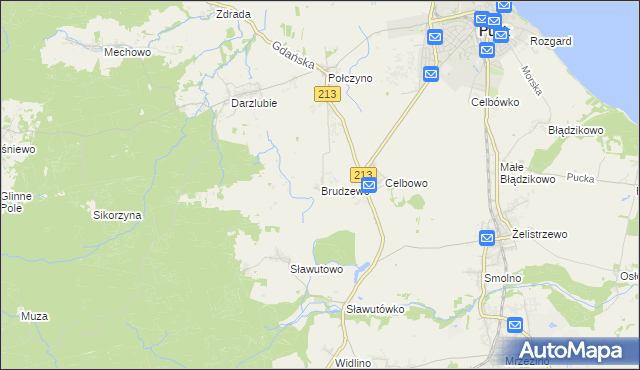 mapa Brudzewo gmina Puck, Brudzewo gmina Puck na mapie Targeo