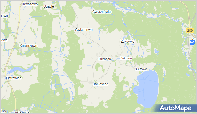 mapa Brzeście gmina Sławno, Brzeście gmina Sławno na mapie Targeo