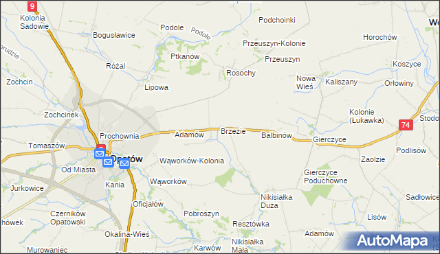 mapa Brzezie gmina Opatów, Brzezie gmina Opatów na mapie Targeo
