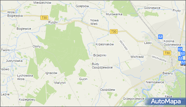 mapa Brzezinki gmina Warka, Brzezinki gmina Warka na mapie Targeo