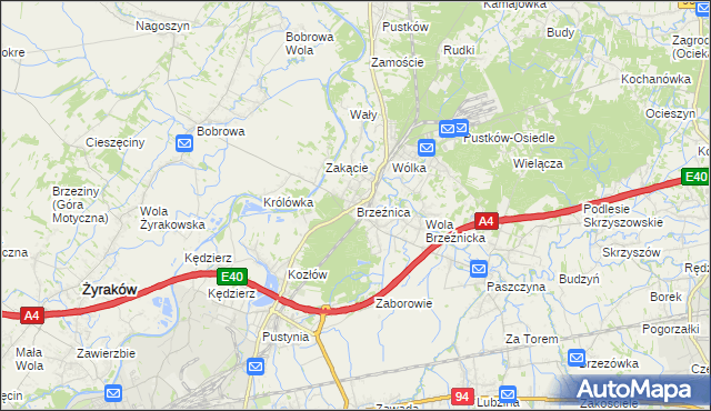 mapa Brzeźnica gmina Dębica, Brzeźnica gmina Dębica na mapie Targeo