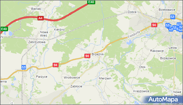 mapa Brzeźnik gmina Bolesławiec, Brzeźnik gmina Bolesławiec na mapie Targeo