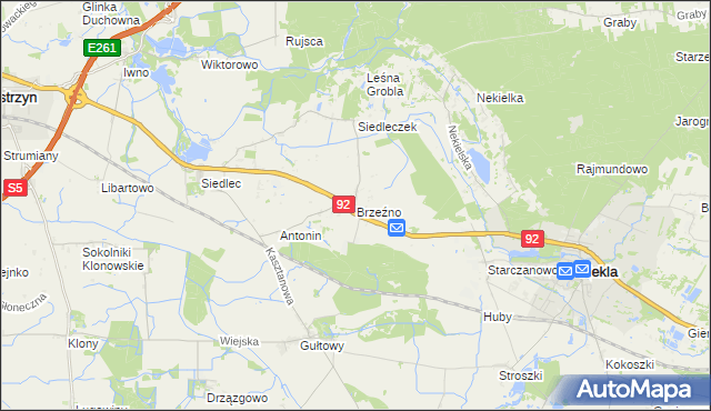 mapa Brzeźno gmina Kostrzyn, Brzeźno gmina Kostrzyn na mapie Targeo