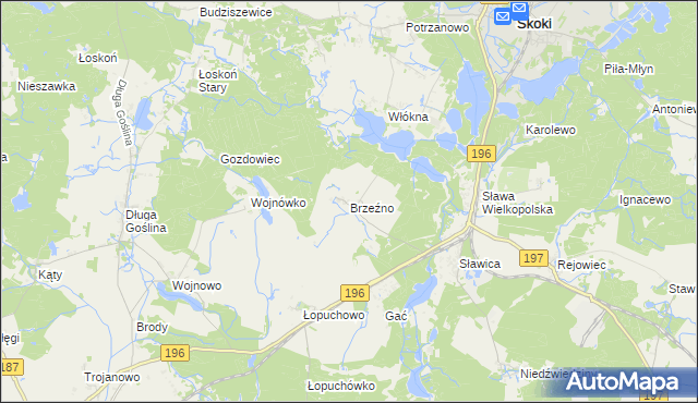 mapa Brzeźno gmina Skoki, Brzeźno gmina Skoki na mapie Targeo