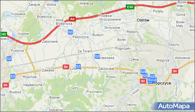 mapa Brzezówka gmina Ropczyce, Brzezówka gmina Ropczyce na mapie Targeo