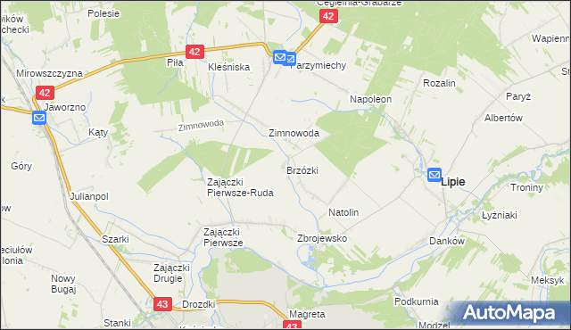 mapa Brzózki gmina Lipie, Brzózki gmina Lipie na mapie Targeo