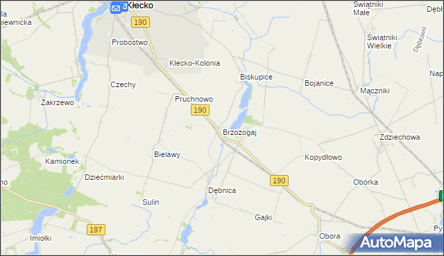 mapa Brzozogaj gmina Kłecko, Brzozogaj gmina Kłecko na mapie Targeo