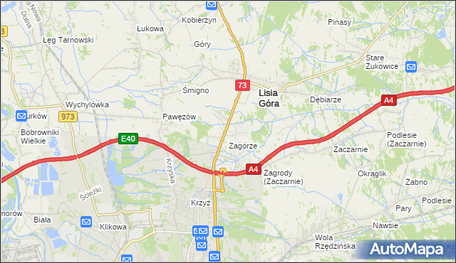 mapa Brzozówka gmina Lisia Góra, Brzozówka gmina Lisia Góra na mapie Targeo