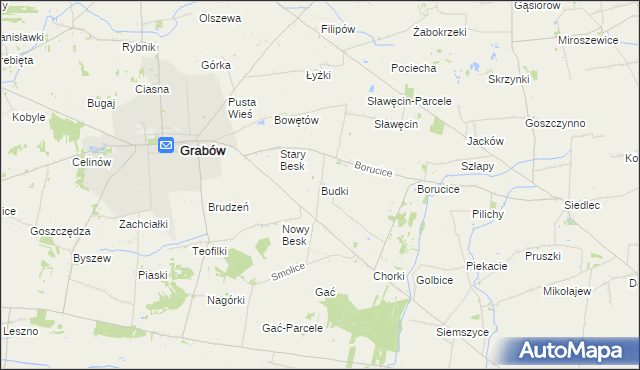 mapa Budki gmina Grabów, Budki gmina Grabów na mapie Targeo