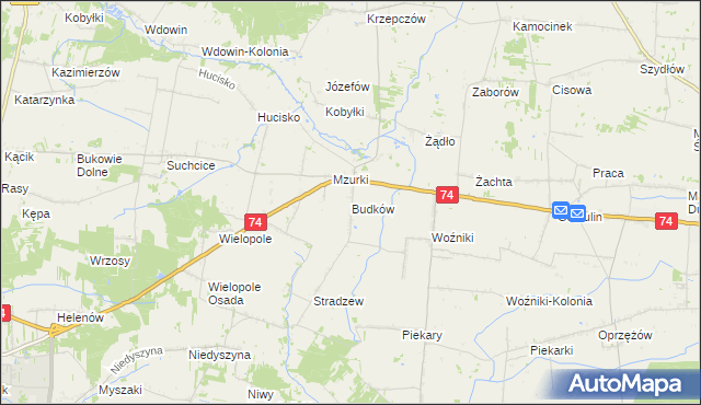 mapa Budków gmina Wola Krzysztoporska, Budków gmina Wola Krzysztoporska na mapie Targeo