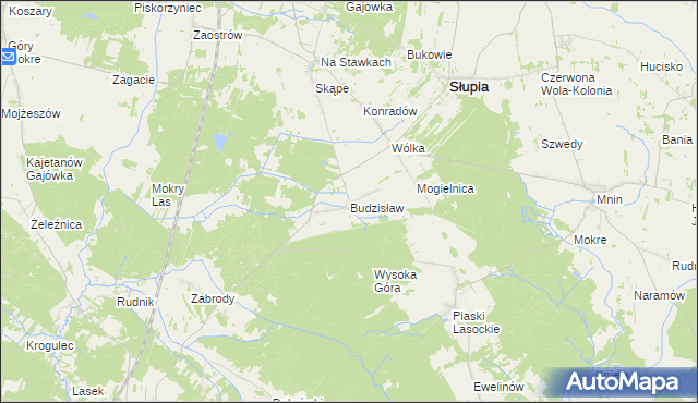 mapa Budzisław gmina Słupia Konecka, Budzisław gmina Słupia Konecka na mapie Targeo