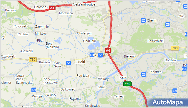 mapa Budzyń gmina Liszki, Budzyń gmina Liszki na mapie Targeo