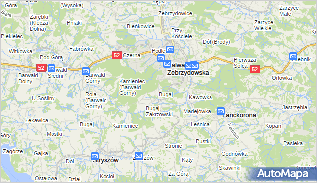 mapa Bugaj gmina Kalwaria Zebrzydowska, Bugaj gmina Kalwaria Zebrzydowska na mapie Targeo