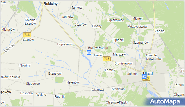 mapa Buków gmina Ujazd, Buków gmina Ujazd na mapie Targeo
