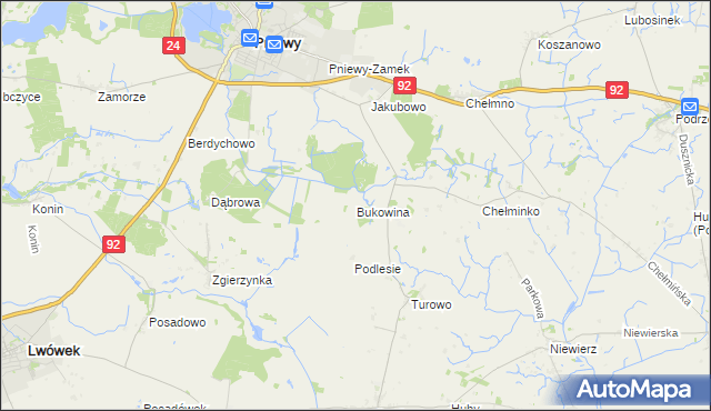 mapa Bukowina gmina Pniewy, Bukowina gmina Pniewy na mapie Targeo