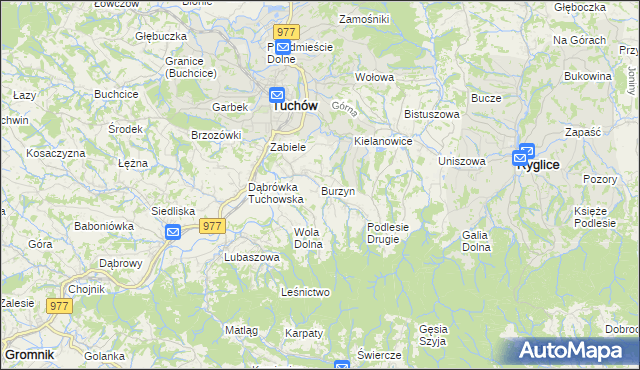 mapa Burzyn gmina Tuchów, Burzyn gmina Tuchów na mapie Targeo