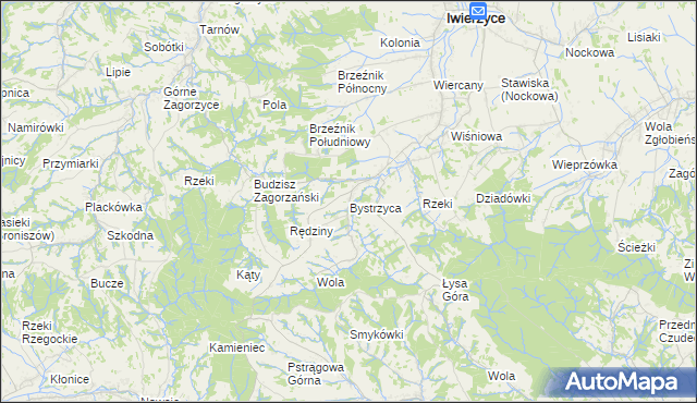 mapa Bystrzyca gmina Iwierzyce, Bystrzyca gmina Iwierzyce na mapie Targeo