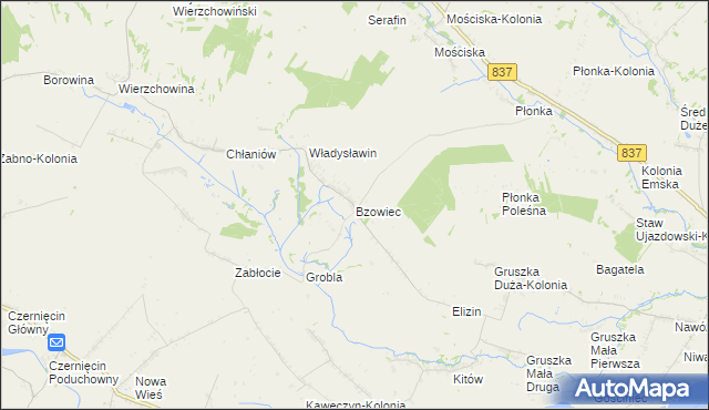 mapa Bzowiec gmina Rudnik, Bzowiec gmina Rudnik na mapie Targeo