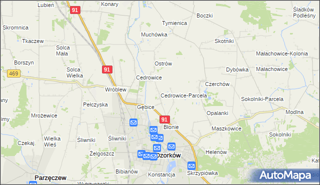 mapa Cedrowice-Parcela, Cedrowice-Parcela na mapie Targeo