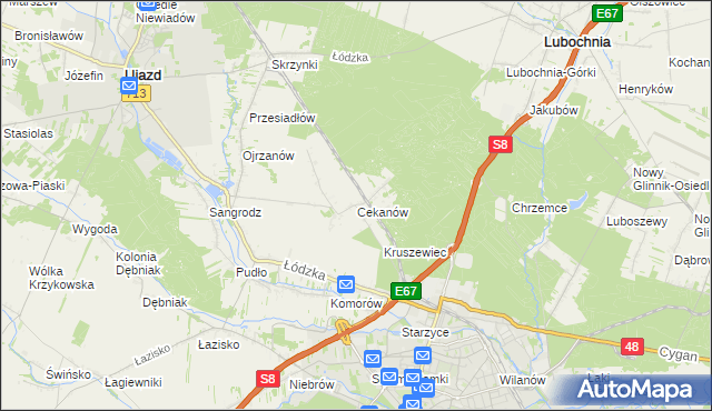 mapa Cekanów gmina Tomaszów Mazowiecki, Cekanów gmina Tomaszów Mazowiecki na mapie Targeo