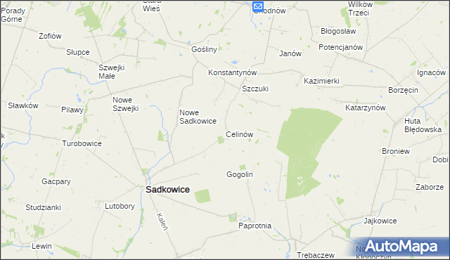 mapa Celinów gmina Sadkowice, Celinów gmina Sadkowice na mapie Targeo