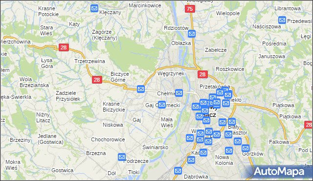 mapa Chełmiec powiat nowosądecki, Chełmiec powiat nowosądecki na mapie Targeo