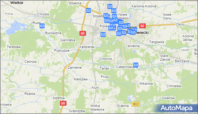 mapa Chochół gmina Mińsk Mazowiecki, Chochół gmina Mińsk Mazowiecki na mapie Targeo