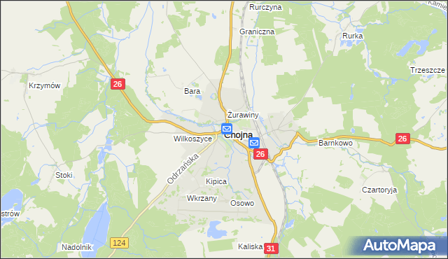 mapa Chojna powiat gryfiński, Chojna powiat gryfiński na mapie Targeo