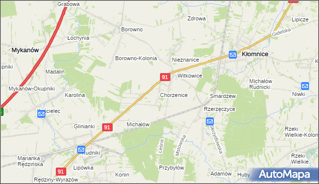 mapa Chorzenice gmina Kłomnice, Chorzenice gmina Kłomnice na mapie Targeo
