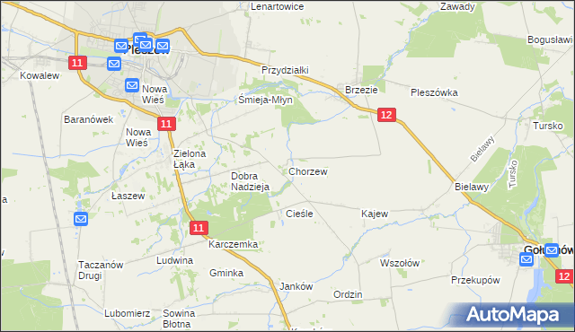 mapa Chorzew gmina Pleszew, Chorzew gmina Pleszew na mapie Targeo