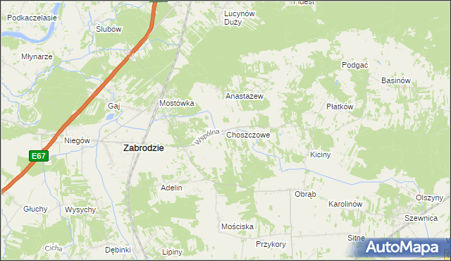 mapa Choszczowe gmina Zabrodzie, Choszczowe gmina Zabrodzie na mapie Targeo