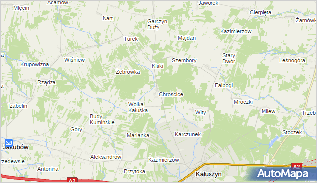 mapa Chrościce gmina Kałuszyn, Chrościce gmina Kałuszyn na mapie Targeo