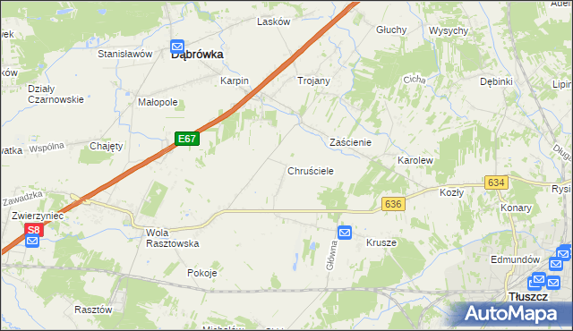 mapa Chruściele gmina Dąbrówka, Chruściele gmina Dąbrówka na mapie Targeo