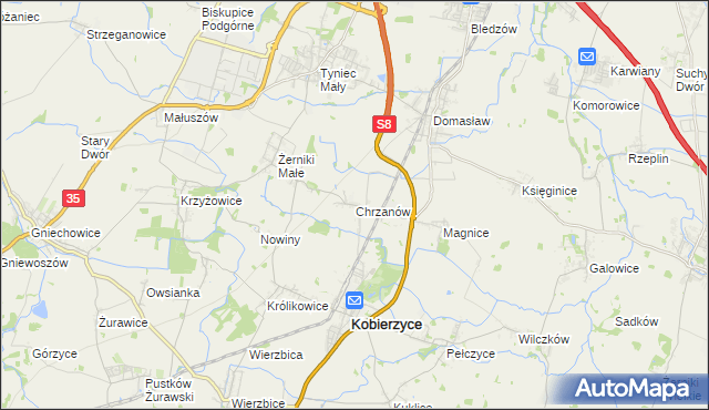 mapa Chrzanów gmina Kobierzyce, Chrzanów gmina Kobierzyce na mapie Targeo