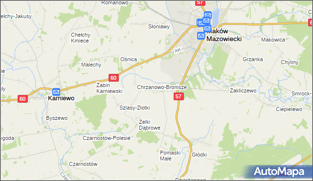 mapa Chrzanowo gmina Szelków, Chrzanowo gmina Szelków na mapie Targeo