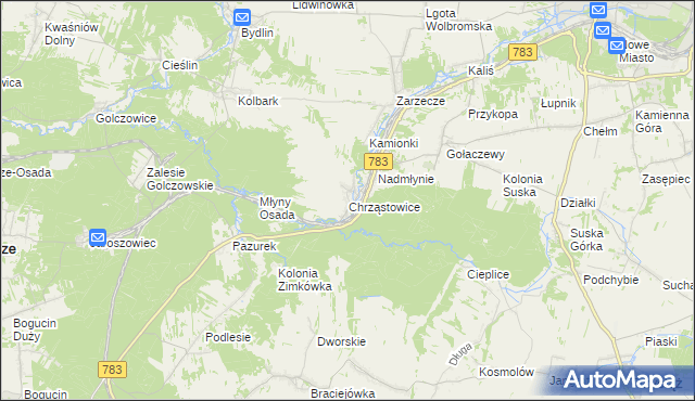 mapa Chrząstowice gmina Wolbrom, Chrząstowice gmina Wolbrom na mapie Targeo