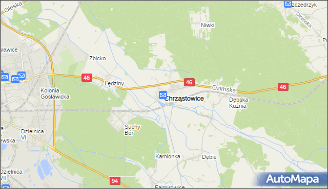 mapa Chrząstowice powiat opolski, Chrząstowice powiat opolski na mapie Targeo